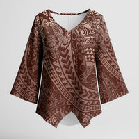 Hawaiian Turtles and Leis Kimono Sleeve Blouse Tribal Kakau Pattern Mocha Mousse Color LT03 Female Mocha Mousse - Polynesian Pride