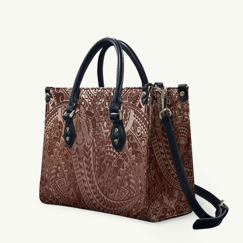 Hawaiian Turtles and Leis Leather Bag Tribal Kakau Pattern Mocha Mousse Color LT03 Mocha Mousse - Polynesian Pride