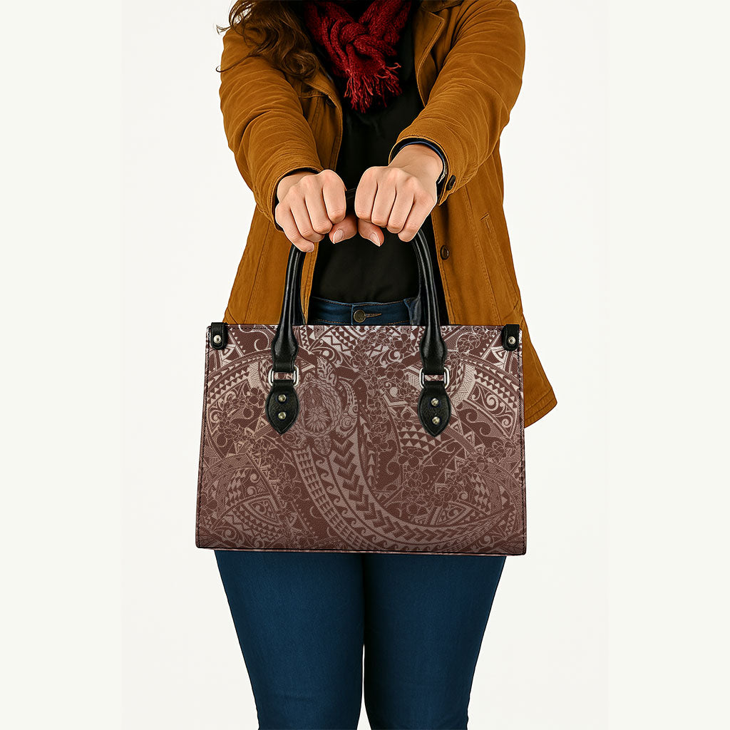 Hawaiian Turtles and Leis Leather Bag Tribal Kakau Pattern Mocha Mousse Color LT03 - Polynesian Pride