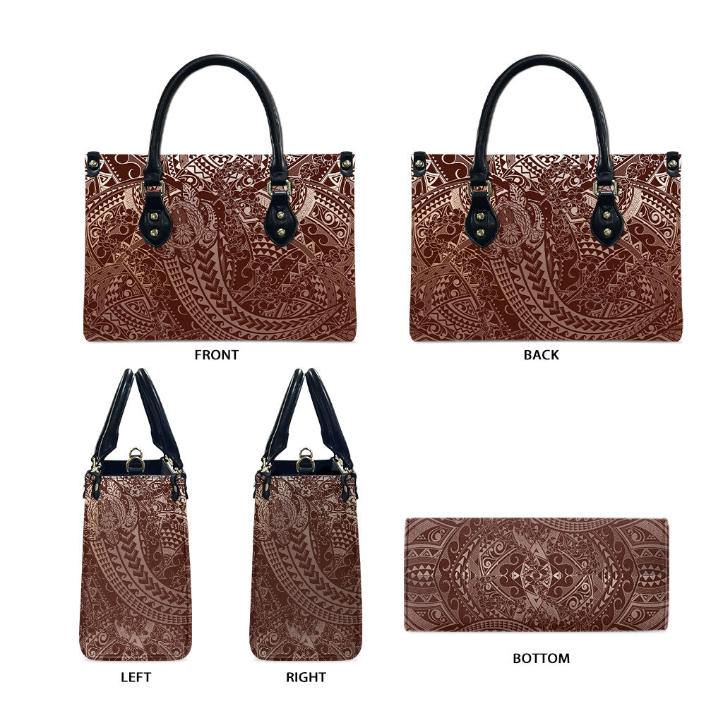Hawaiian Turtles and Leis Leather Bag Tribal Kakau Pattern Mocha Mousse Color LT03 - Polynesian Pride