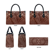 Hawaiian Turtles and Leis Leather Bag Tribal Kakau Pattern Mocha Mousse Color LT03 - Polynesian Pride