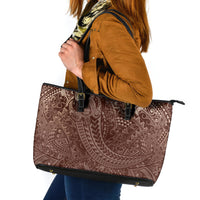 Hawaiian Turtles and Leis Leather Tote Bag Tribal Kakau Pattern Mocha Mousse Color LT03 Mocha Mousse - Polynesian Pride
