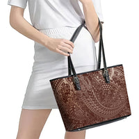 Hawaiian Turtles and Leis Leather Tote Bag Tribal Kakau Pattern Mocha Mousse Color LT03 - Polynesian Pride