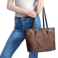 Hawaiian Turtles and Leis Leather Tote Bag Tribal Kakau Pattern Mocha Mousse Color LT03 - Polynesian Pride