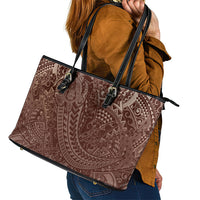 Hawaiian Turtles and Leis Leather Tote Bag Tribal Kakau Pattern Mocha Mousse Color LT03 - Polynesian Pride