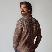 Hawaiian Turtles and Leis Long Sleeve Polo Shirt Tribal Kakau Pattern Mocha Mousse Color LT03 - Polynesian Pride