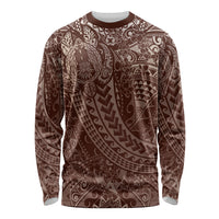 Hawaiian Turtles and Leis Long Sleeve Shirt Tribal Kakau Pattern Mocha Mousse Color LT03 Unisex Mocha Mousse - Polynesian Pride