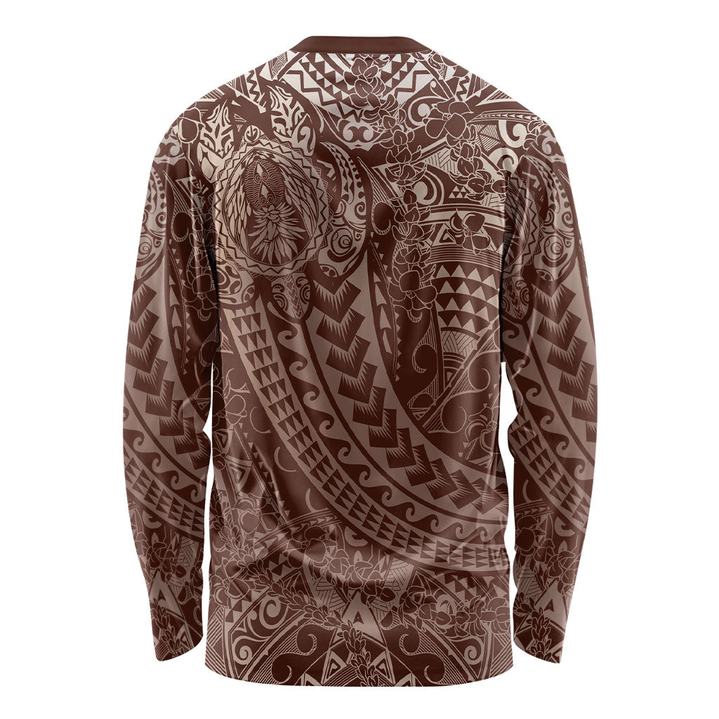 Hawaiian Turtles and Leis Long Sleeve Shirt Tribal Kakau Pattern Mocha Mousse Color LT03 - Polynesian Pride