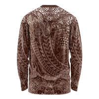 Hawaiian Turtles and Leis Long Sleeve Shirt Tribal Kakau Pattern Mocha Mousse Color LT03 - Polynesian Pride
