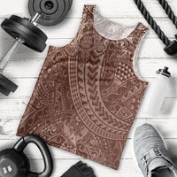 Hawaiian Turtles and Leis Men Tank Top Tribal Kakau Pattern Mocha Mousse Color LT03 - Polynesian Pride
