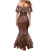 Hawaiian Turtles and Leis Mermaid Dress Tribal Kakau Pattern Mocha Mousse Color LT03 - Polynesian Pride
