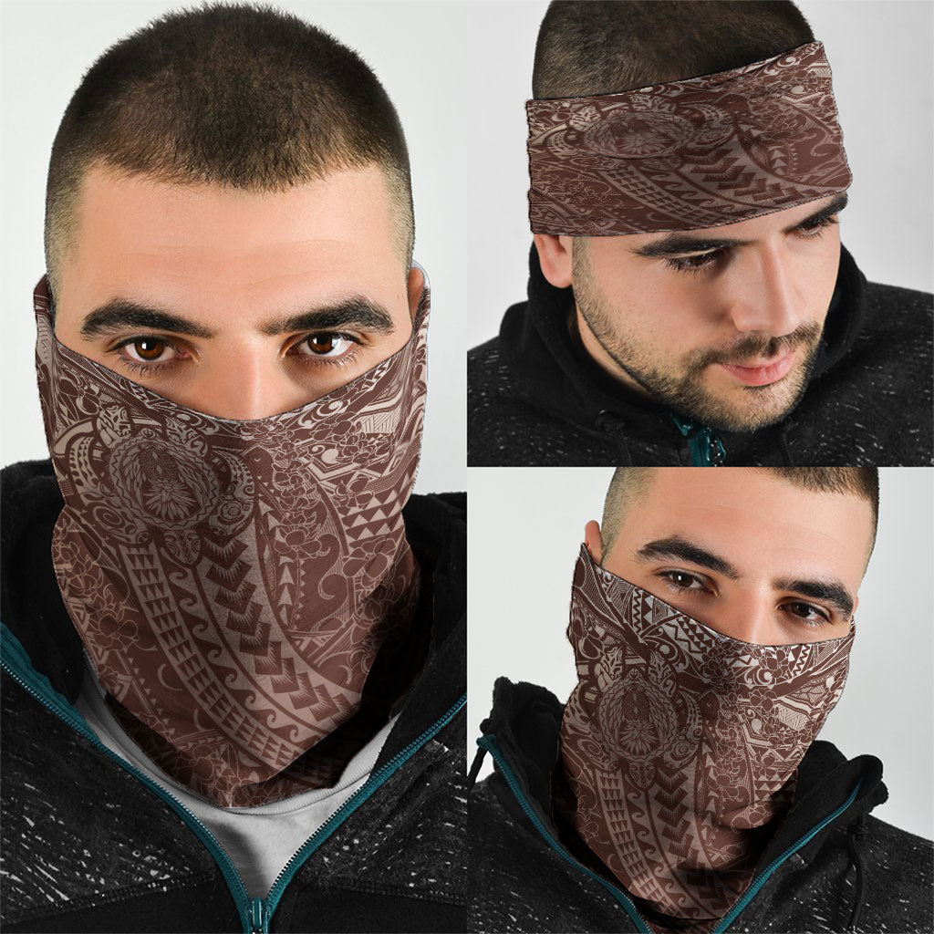 Hawaiian Turtles and Leis Neck Gaiter Tribal Kakau Pattern Mocha Mousse Color LT03 - Polynesian Pride