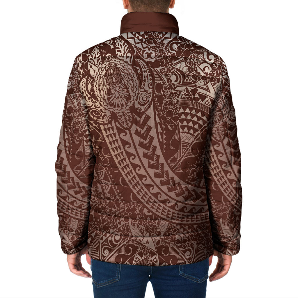Hawaiian Turtles and Leis Padded Jacket Tribal Kakau Pattern Mocha Mousse Color LT03 - Polynesian Pride