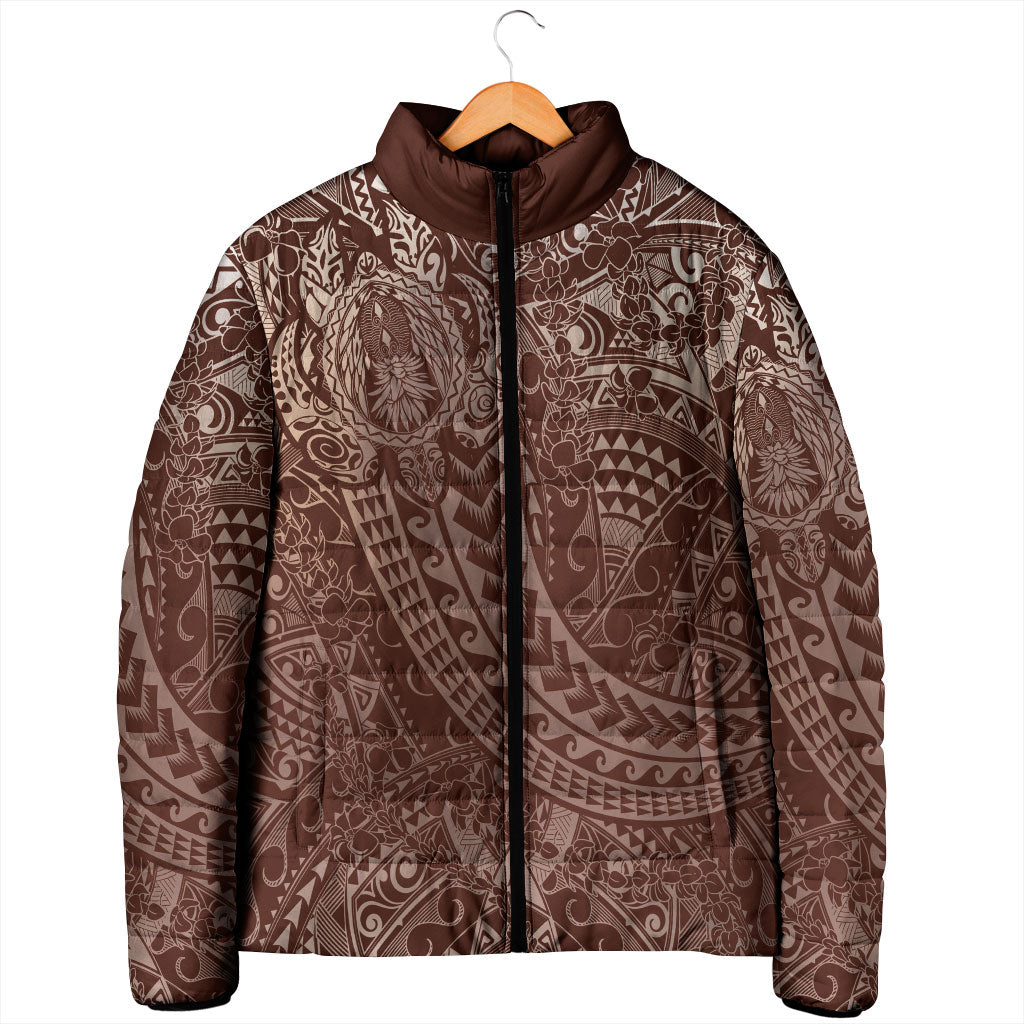 Hawaiian Turtles and Leis Padded Jacket Tribal Kakau Pattern Mocha Mousse Color LT03 - Polynesian Pride