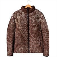 Hawaiian Turtles and Leis Padded Jacket Tribal Kakau Pattern Mocha Mousse Color LT03 - Polynesian Pride