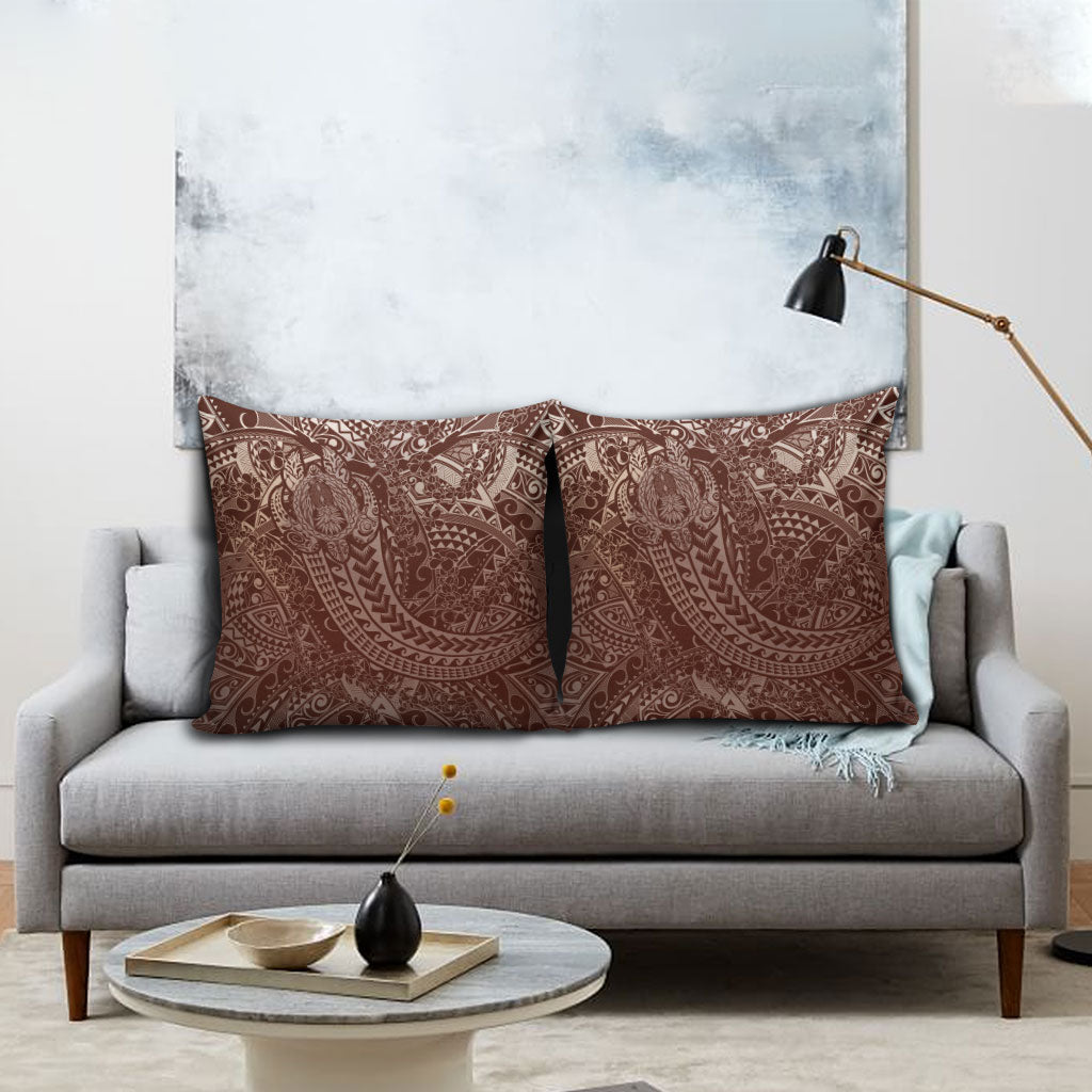 Hawaiian Turtles and Leis Pillow Cover Tribal Kakau Pattern Mocha Mousse Color LT03 - Polynesian Pride