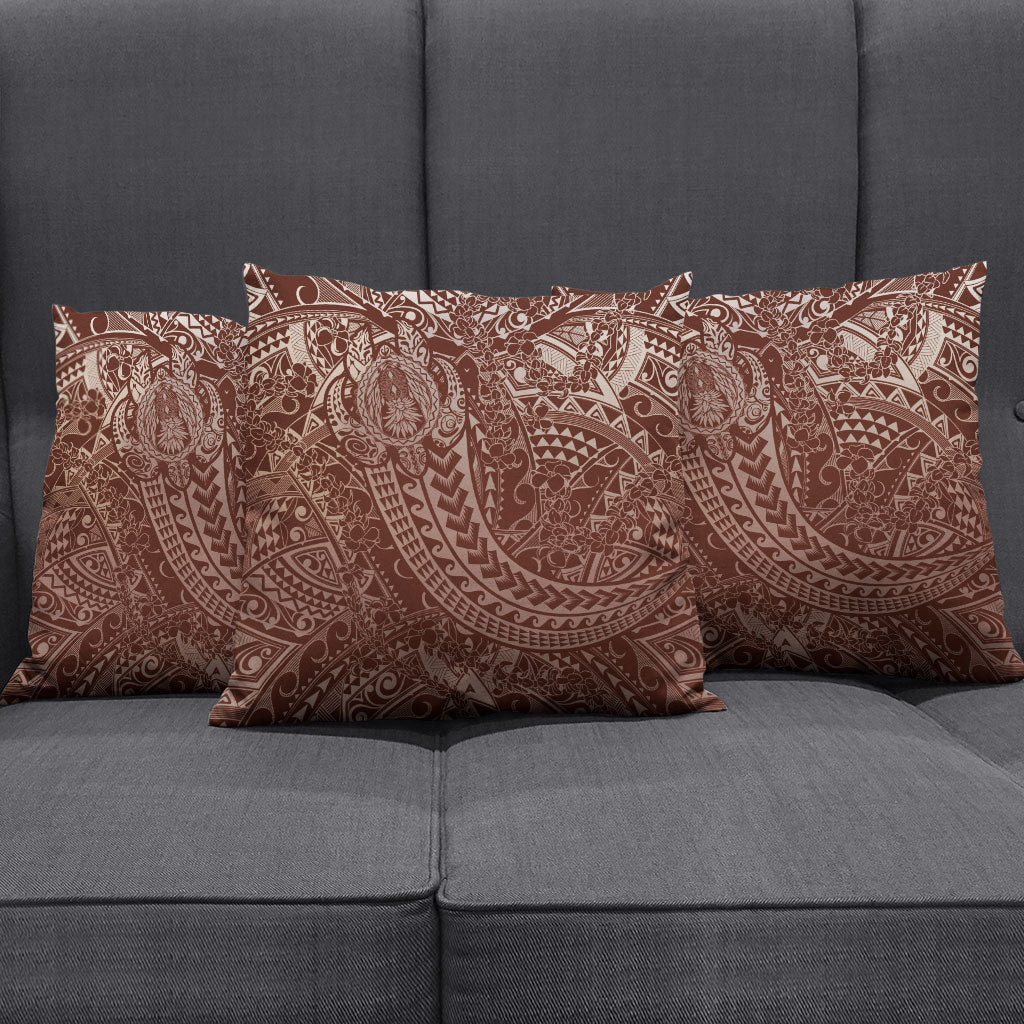 Hawaiian Turtles and Leis Pillow Cover Tribal Kakau Pattern Mocha Mousse Color LT03 - Polynesian Pride
