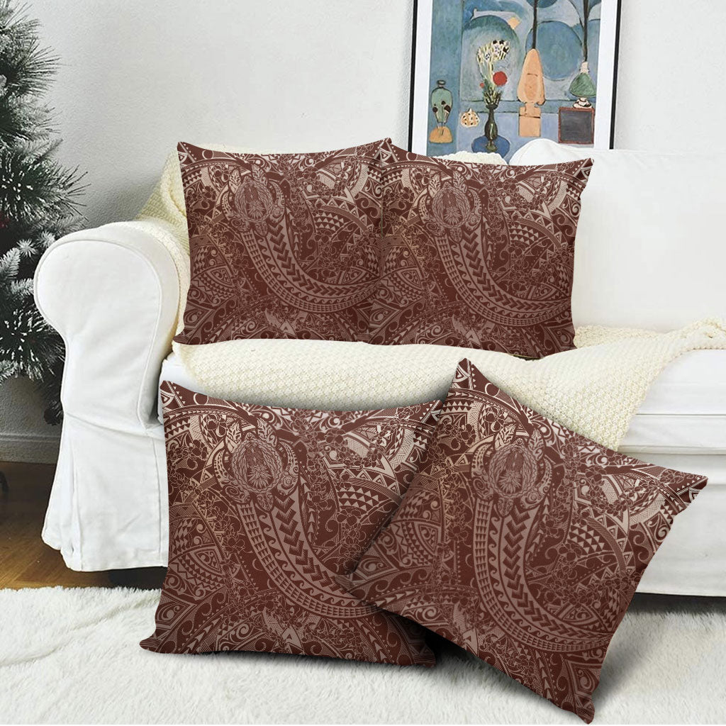 Hawaiian Turtles and Leis Pillow Cover Tribal Kakau Pattern Mocha Mousse Color LT03 - Polynesian Pride