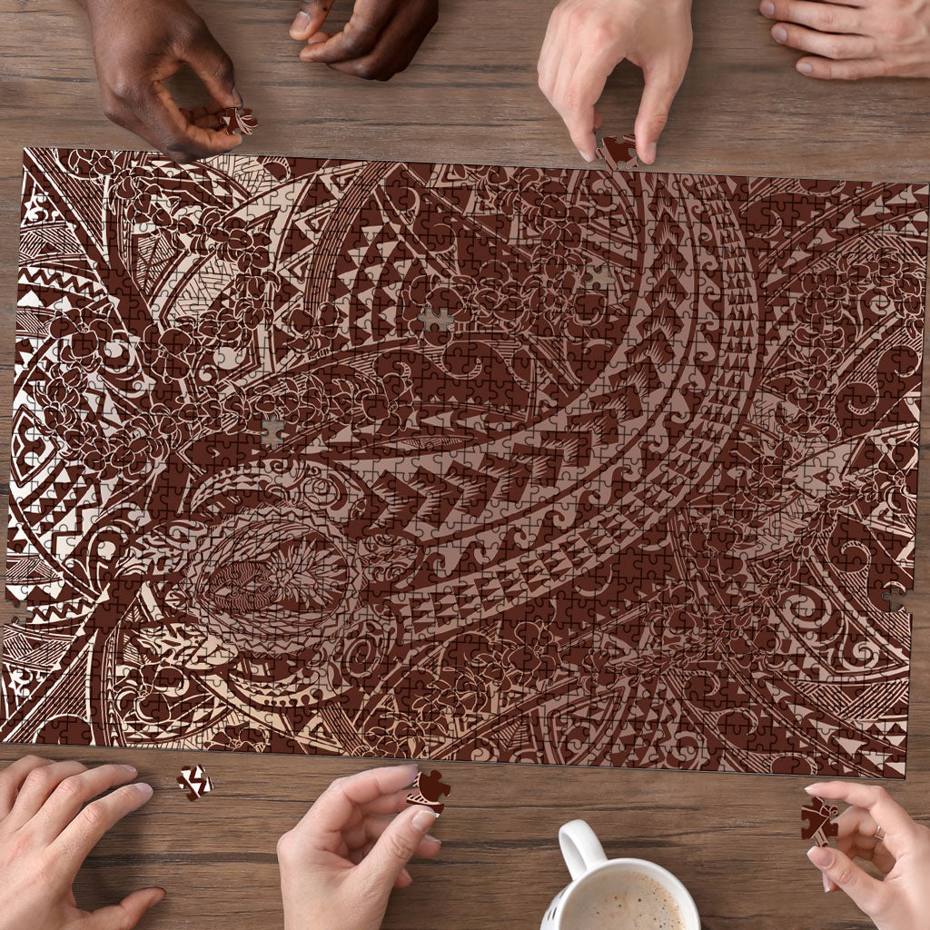 Hawaiian Turtles and Leis Puzzle Tribal Kakau Pattern Mocha Mousse Color LT03 - Polynesian Pride
