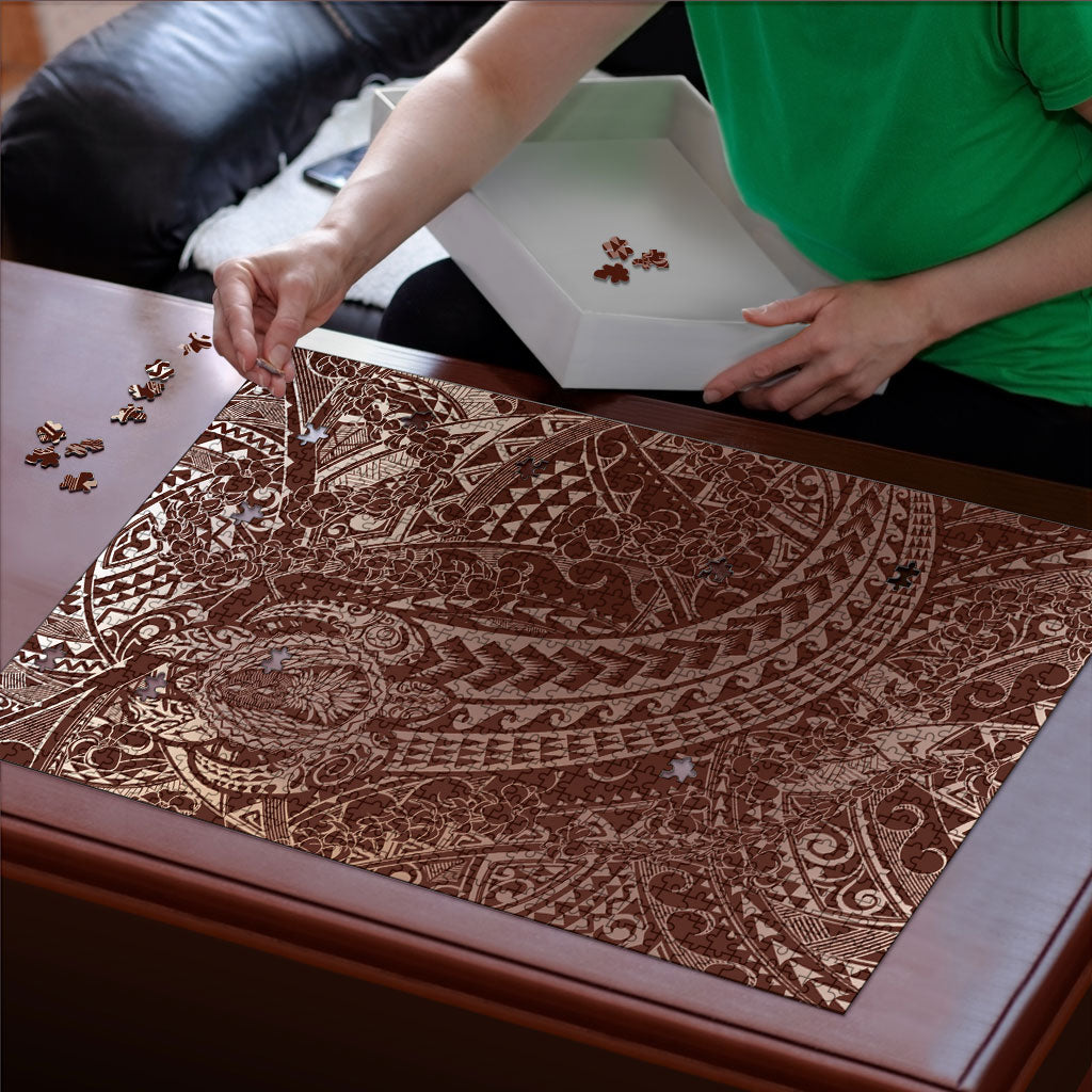 Hawaiian Turtles and Leis Puzzle Tribal Kakau Pattern Mocha Mousse Color LT03 - Polynesian Pride