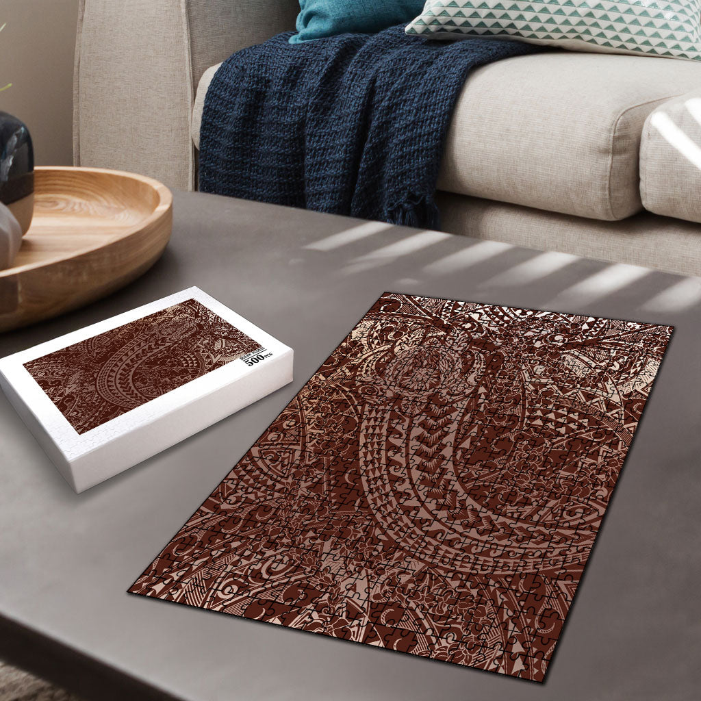 Hawaiian Turtles and Leis Puzzle Tribal Kakau Pattern Mocha Mousse Color LT03 - Polynesian Pride