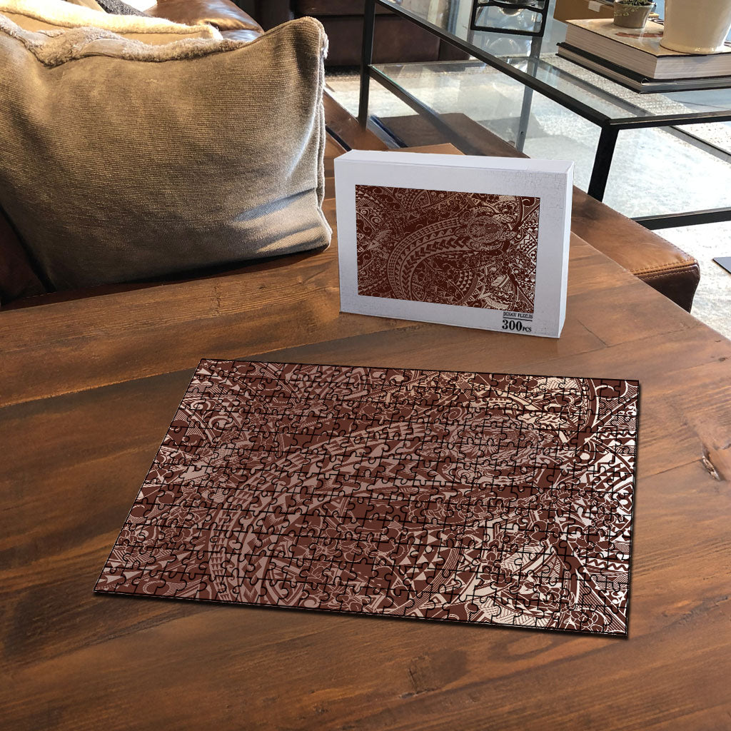 Hawaiian Turtles and Leis Puzzle Tribal Kakau Pattern Mocha Mousse Color LT03 - Polynesian Pride
