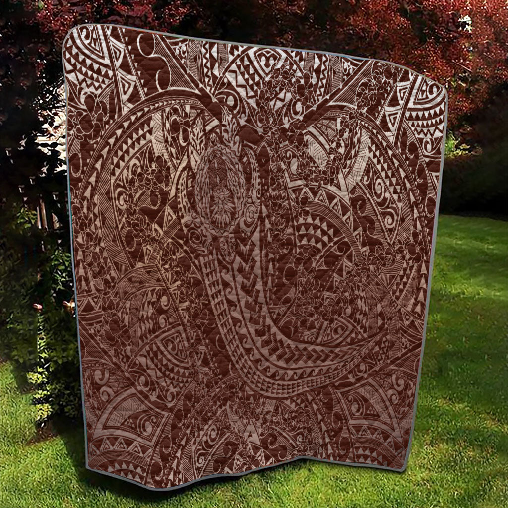 Hawaiian Turtles and Leis Quilt Tribal Kakau Pattern Mocha Mousse Color LT03 - Polynesian Pride