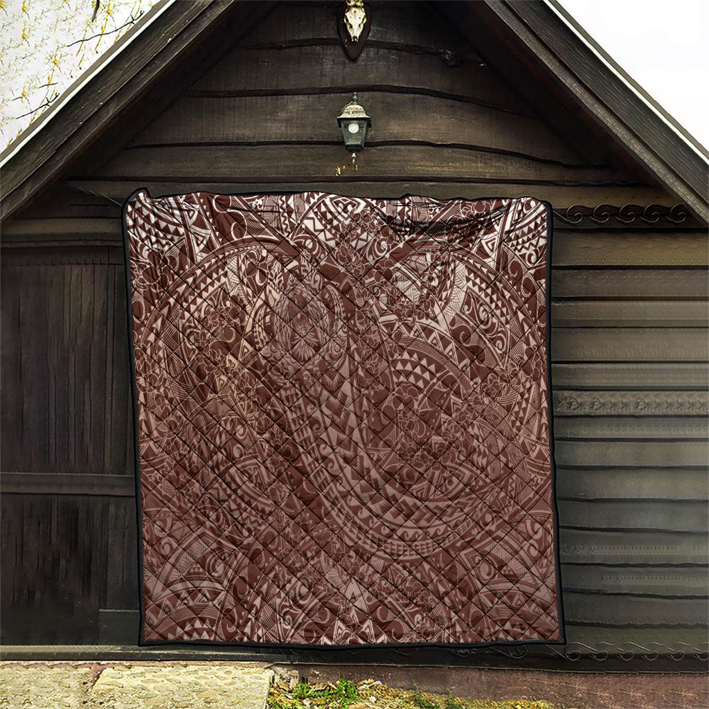 Hawaiian Turtles and Leis Quilt Tribal Kakau Pattern Mocha Mousse Color LT03 - Polynesian Pride