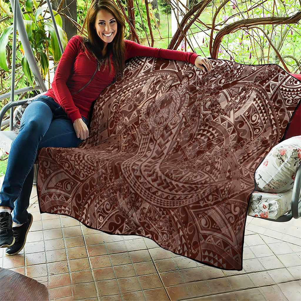 Hawaiian Turtles and Leis Quilt Tribal Kakau Pattern Mocha Mousse Color LT03 - Polynesian Pride