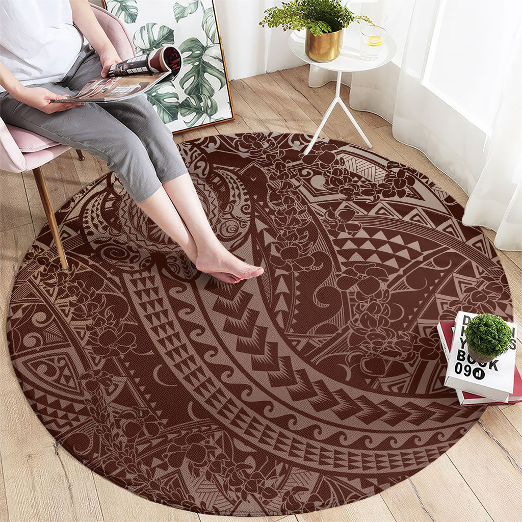 Hawaiian Turtles and Leis Round Carpet Tribal Kakau Pattern Mocha Mousse Color LT03 - Polynesian Pride