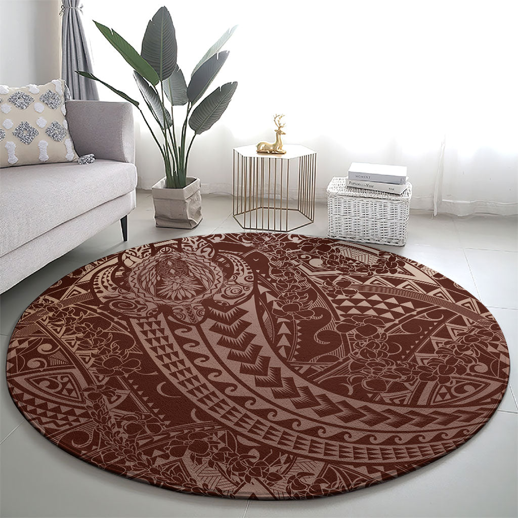 Hawaiian Turtles and Leis Round Carpet Tribal Kakau Pattern Mocha Mousse Color LT03 - Polynesian Pride