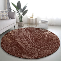 Hawaiian Turtles and Leis Round Carpet Tribal Kakau Pattern Mocha Mousse Color LT03 - Polynesian Pride