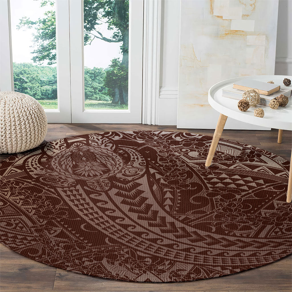 Hawaiian Turtles and Leis Round Carpet Tribal Kakau Pattern Mocha Mousse Color LT03 - Polynesian Pride