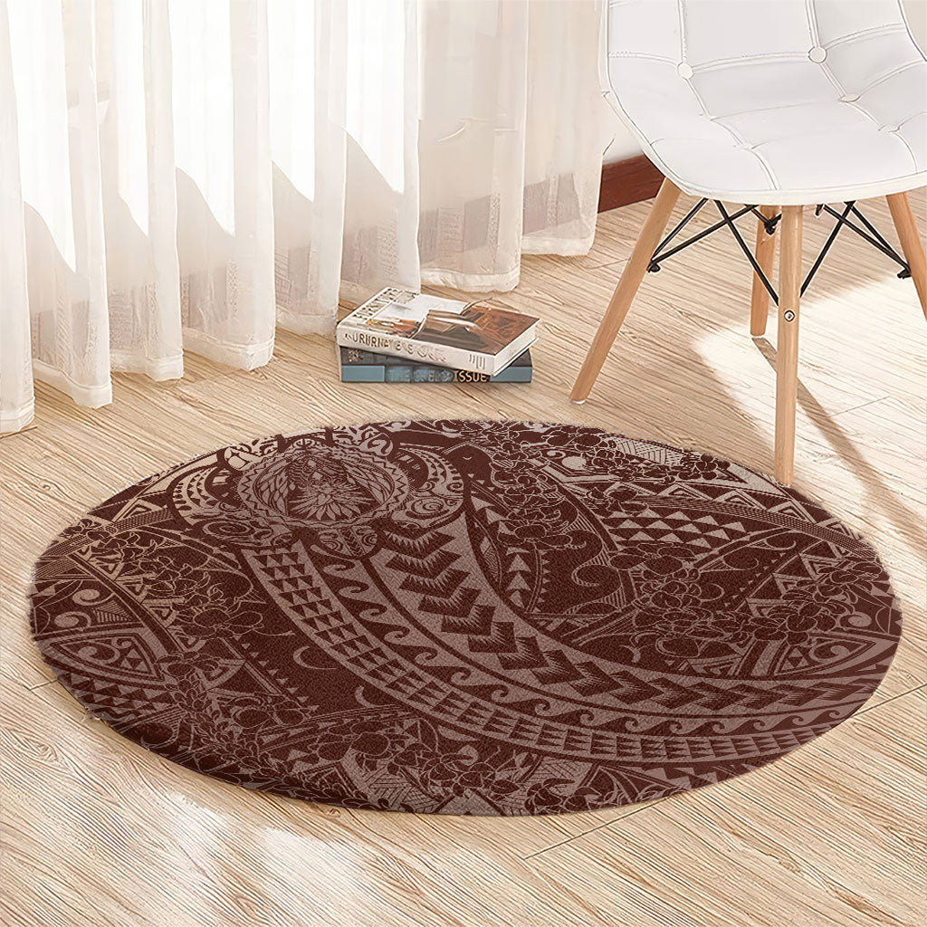 Hawaiian Turtles and Leis Round Carpet Tribal Kakau Pattern Mocha Mousse Color LT03 - Polynesian Pride