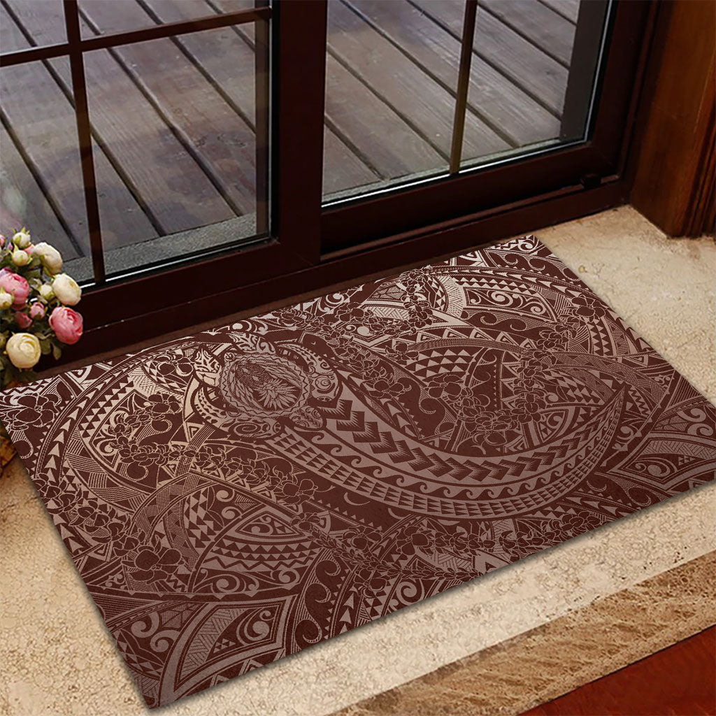 Hawaiian Turtles and Leis Rubber Doormat Tribal Kakau Pattern Mocha Mousse Color LT03 - Polynesian Pride