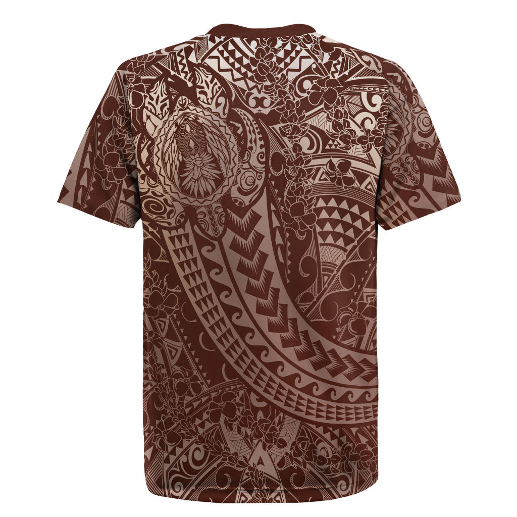 Hawaiian Turtles and Leis Rugby Jersey Tribal Kakau Pattern Mocha Mousse Color LT03 - Polynesian Pride