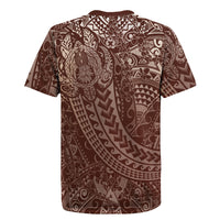 Hawaiian Turtles and Leis Rugby Jersey Tribal Kakau Pattern Mocha Mousse Color LT03 - Polynesian Pride