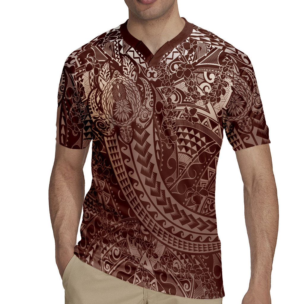 Hawaiian Turtles and Leis Rugby Jersey Tribal Kakau Pattern Mocha Mousse Color LT03 - Polynesian Pride