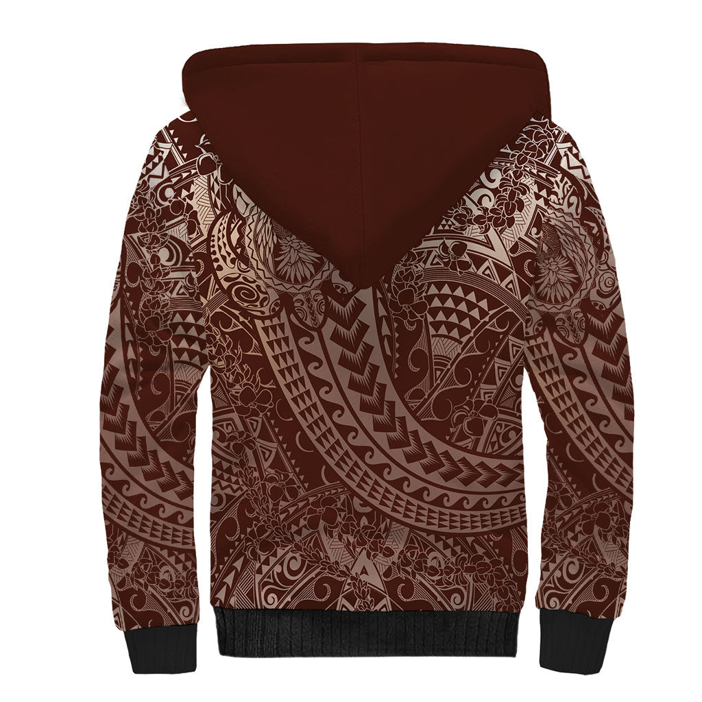 Hawaiian Turtles and Leis Sherpa Hoodie Tribal Kakau Pattern Mocha Mousse Color LT03 - Polynesian Pride