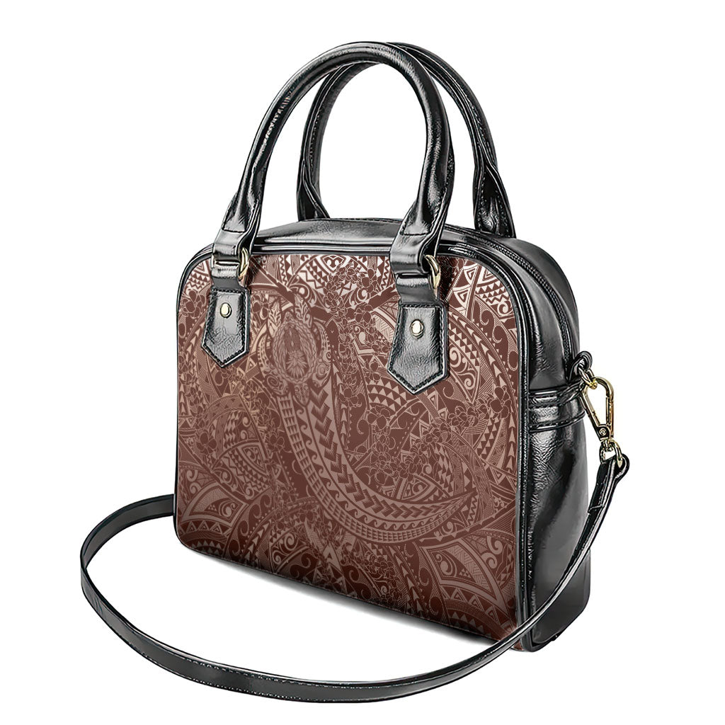 Hawaiian Turtles and Leis Shoulder Handbag Tribal Kakau Pattern Mocha Mousse Color LT03 - Polynesian Pride