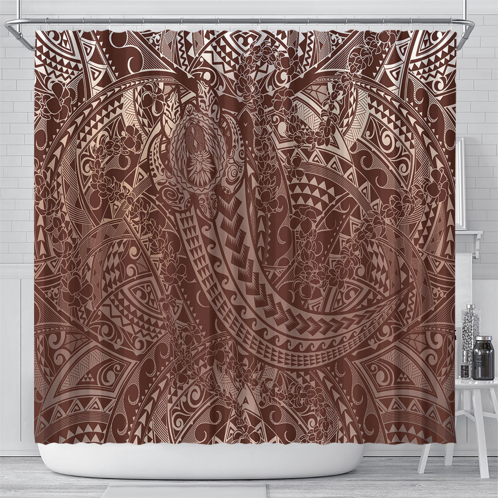 Hawaiian Turtles and Leis Shower Curtain Tribal Kakau Pattern Mocha Mousse Color LT03 - Polynesian Pride