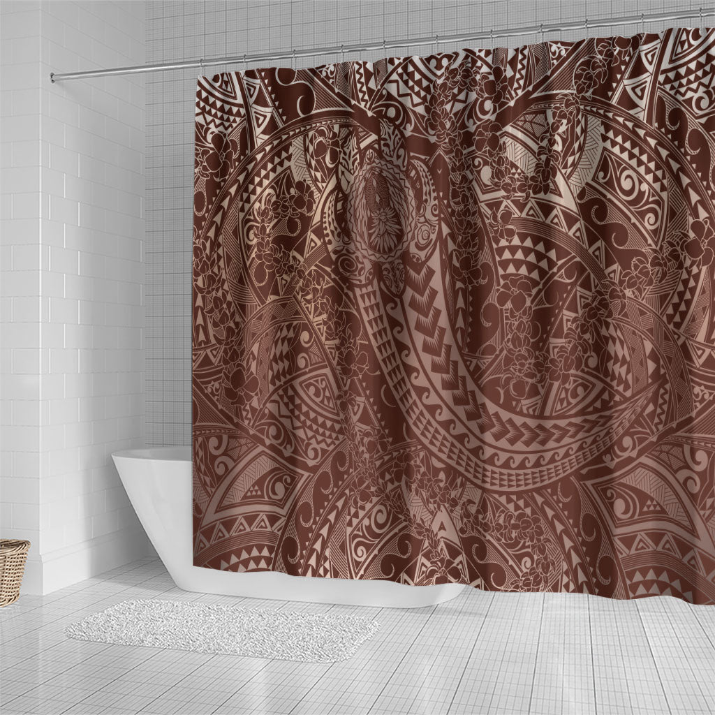 Hawaiian Turtles and Leis Shower Curtain Tribal Kakau Pattern Mocha Mousse Color LT03 - Polynesian Pride