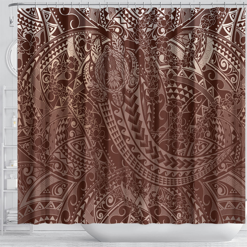 Hawaiian Turtles and Leis Shower Curtain Tribal Kakau Pattern Mocha Mousse Color LT03 - Polynesian Pride