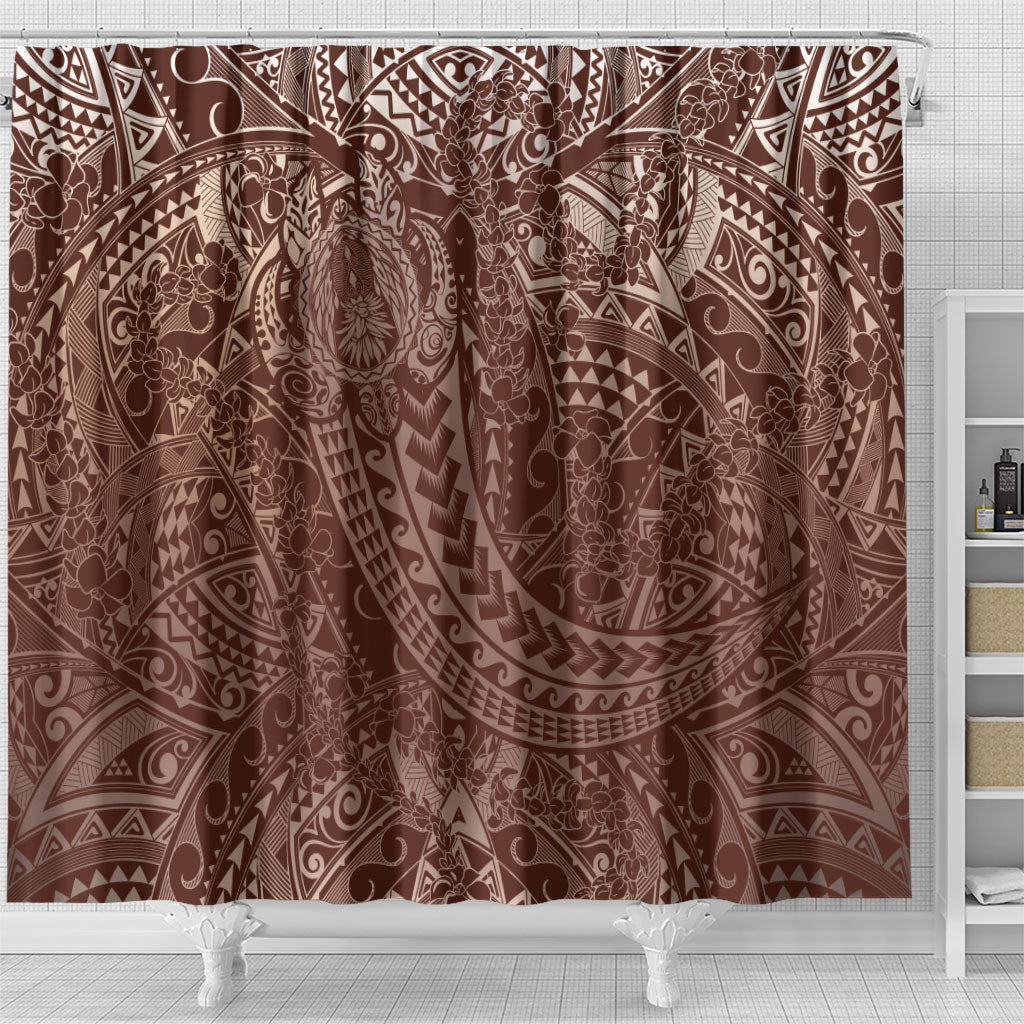 Hawaiian Turtles and Leis Shower Curtain Tribal Kakau Pattern Mocha Mousse Color LT03 - Polynesian Pride