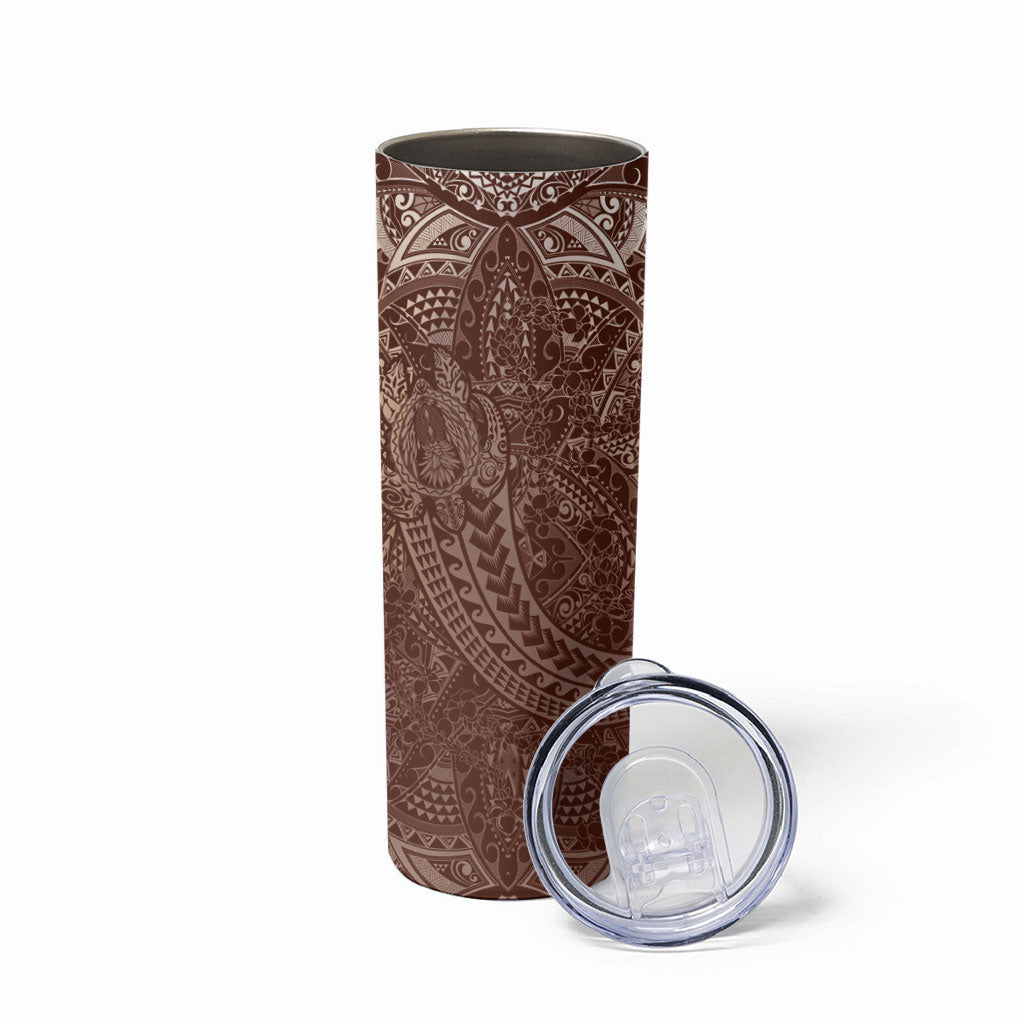 Hawaiian Turtles and Leis Skinny Tumbler Tribal Kakau Pattern Mocha Mousse Color LT03 - Polynesian Pride