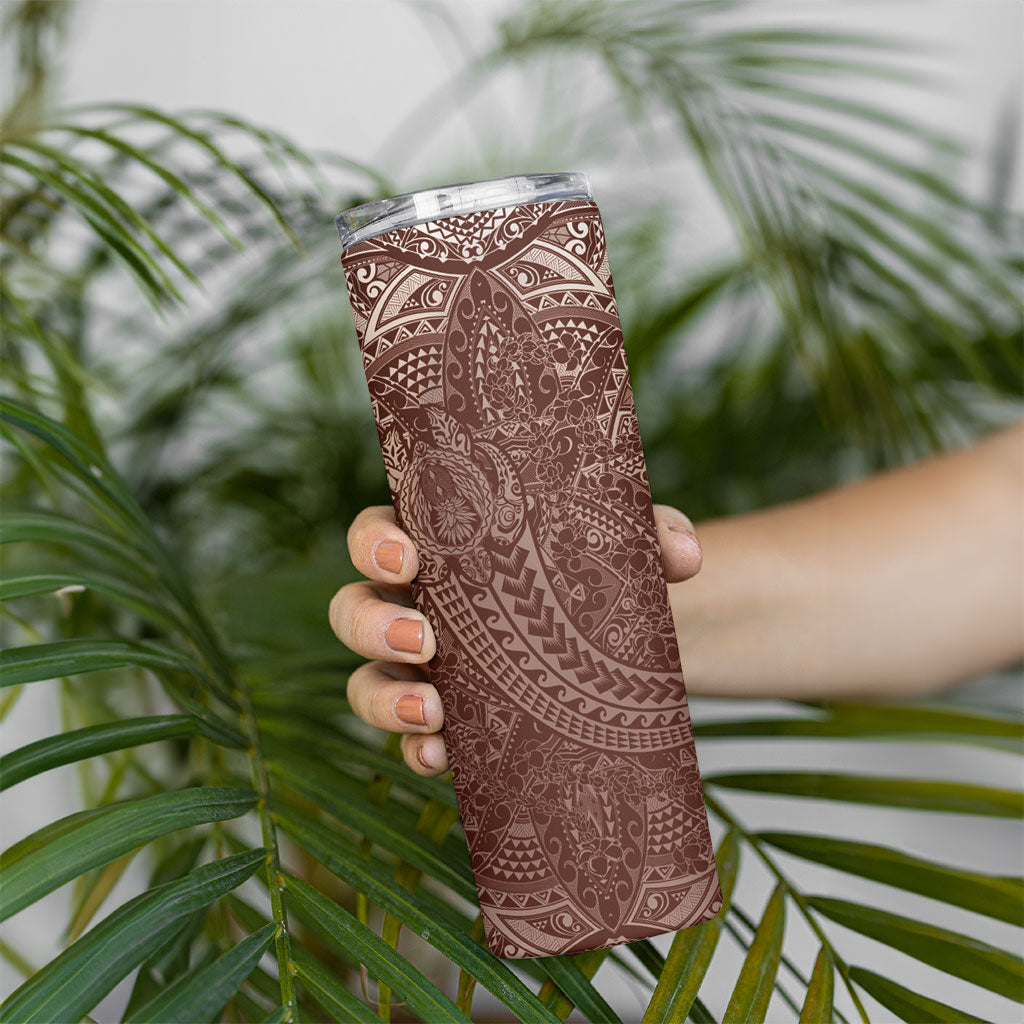 Hawaiian Turtles and Leis Skinny Tumbler Tribal Kakau Pattern Mocha Mousse Color LT03 - Polynesian Pride