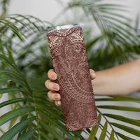 Hawaiian Turtles and Leis Skinny Tumbler Tribal Kakau Pattern Mocha Mousse Color LT03 - Polynesian Pride