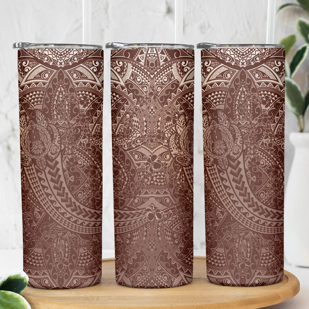 Hawaiian Turtles and Leis Skinny Tumbler Tribal Kakau Pattern Mocha Mousse Color LT03 - Polynesian Pride