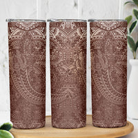 Hawaiian Turtles and Leis Skinny Tumbler Tribal Kakau Pattern Mocha Mousse Color LT03 - Polynesian Pride