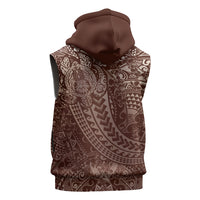 Hawaiian Turtles and Leis Sleeveless Hoodie Tribal Kakau Pattern Mocha Mousse Color LT03 - Polynesian Pride